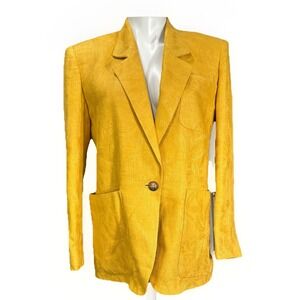 Liz Claiborne‎ Collections Size 4 Mustard Yellow Linen Blazer Floral Embroidery